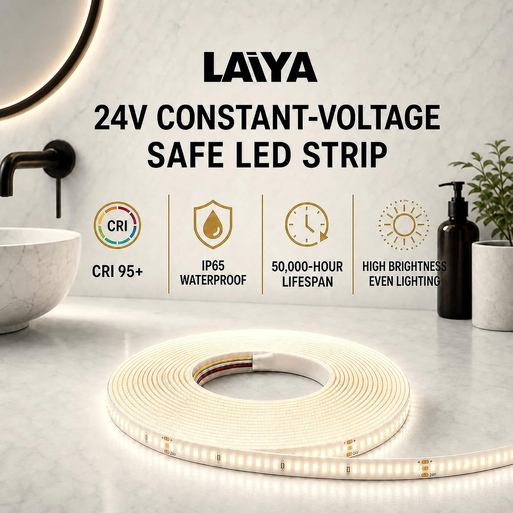 LAIYA 30 x 24 Inch Rectangular LED Bathroom Mirror, 24V Dimmable & Anti-Fog