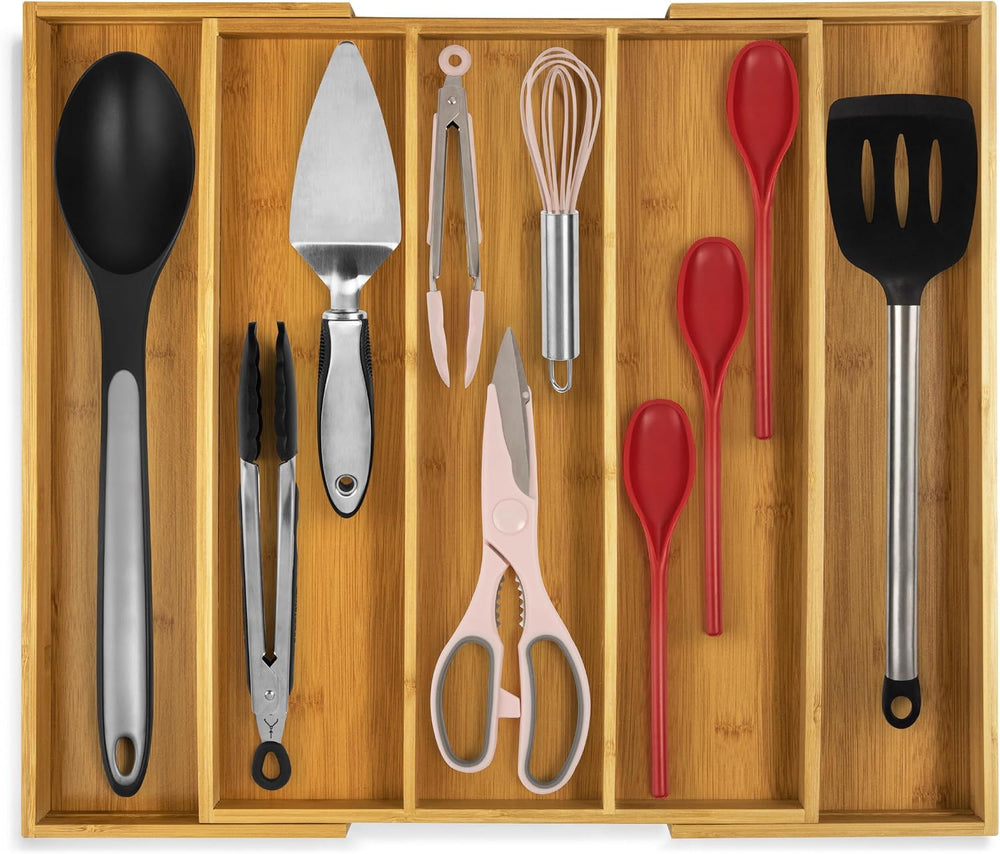 Purawood Expandable Kitchen Drawer Organizer 3-5 Slots, Natural
