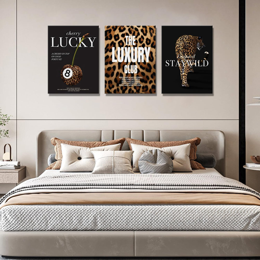 Fashion Leopard Wall Art Set of 3, Trendy Animal Print Canvas Wild Cheetah In...