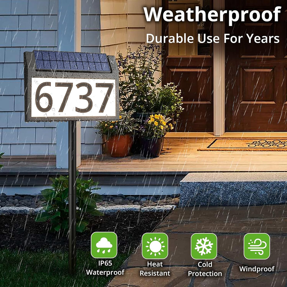 MAXvolador Solar Address Sign Lighted House Numbers for Yard, 3-light Modes