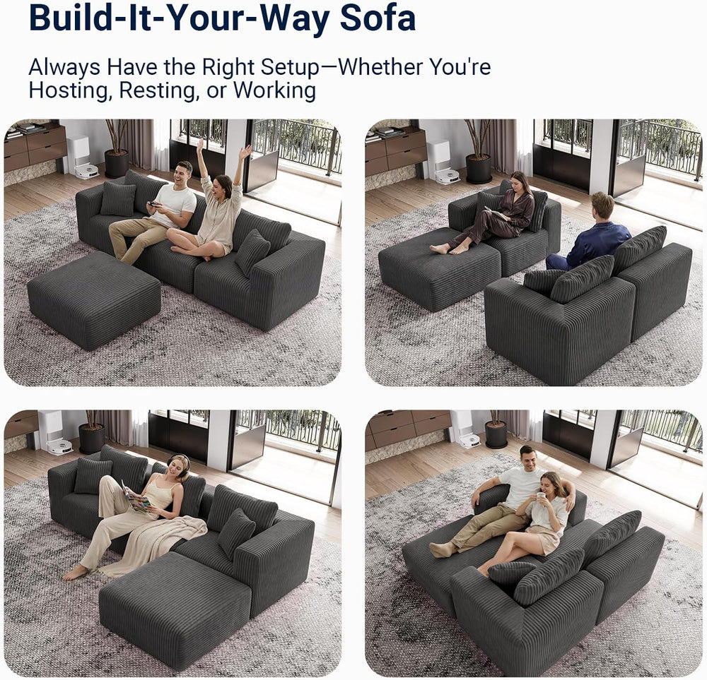 Avenco 106-inch 3-Seater Modular Sofa Couch, Corduroy Fabric