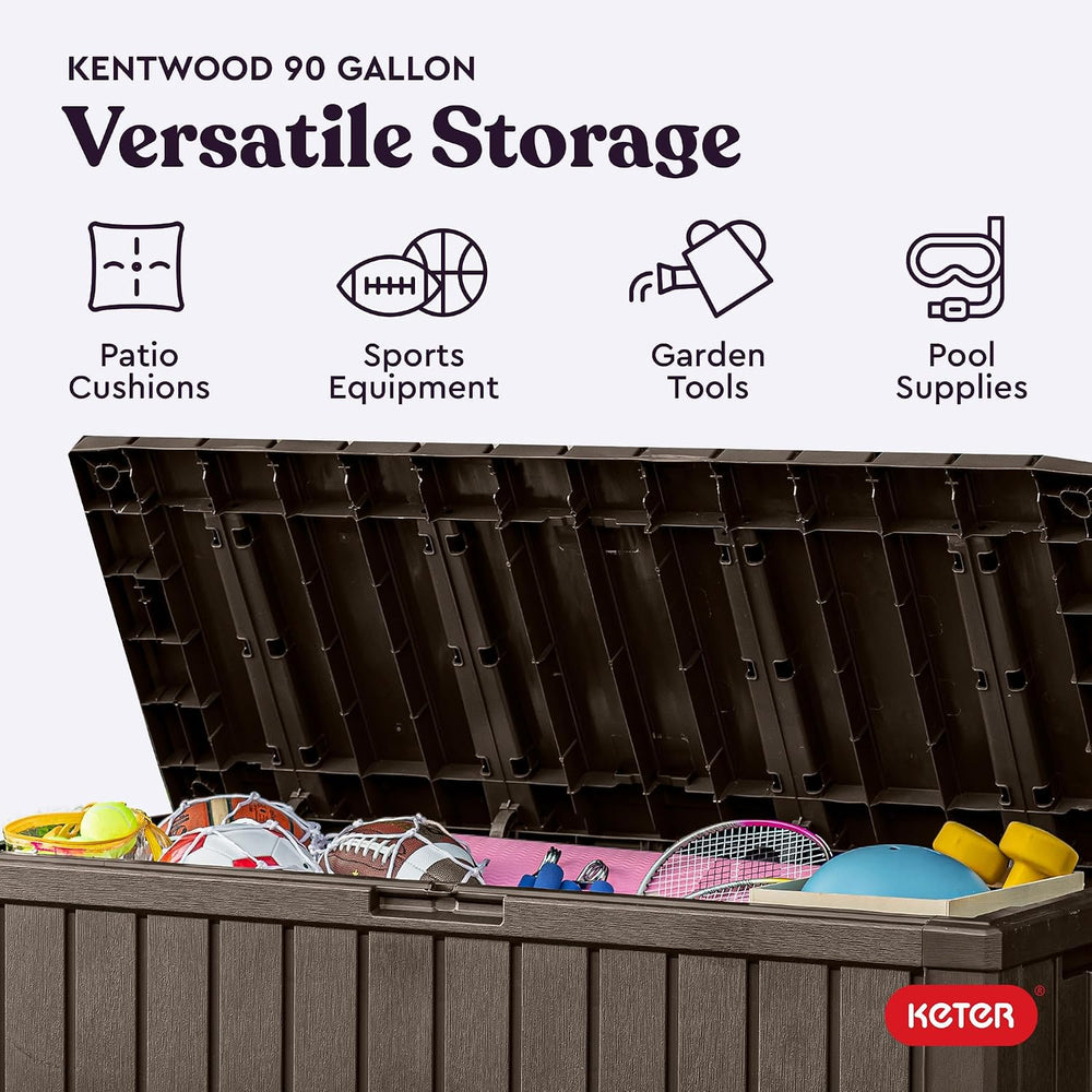 Keter Kentwood 92 Gal Outdoor Storage Box for Patio and Pool Accessories