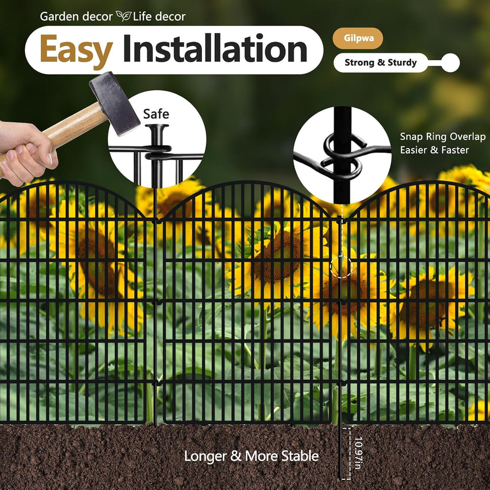 10 Panels Decorative Garden Fence, 40in (H) X 24ft (L) No Dig Dog Fences Outd...