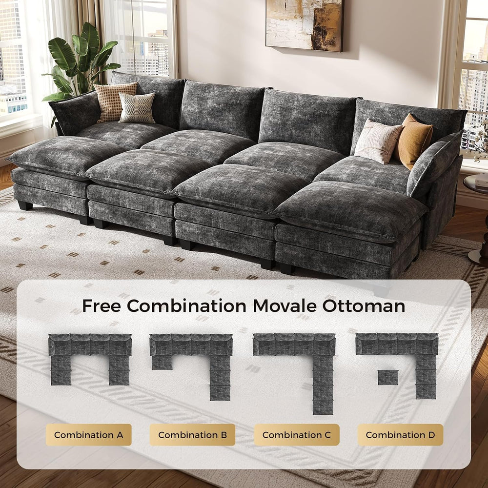 KKL 120" Huge Modular Sectional Sofa Bed, 8 Seater Convertible J/L/U-Sha...