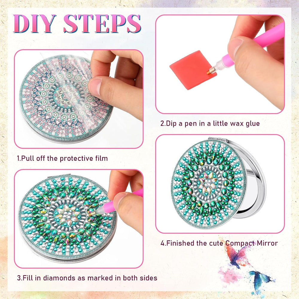 Weysat 10 Pcs Diamond Paint Art Compact Mirror DIY, Mandala