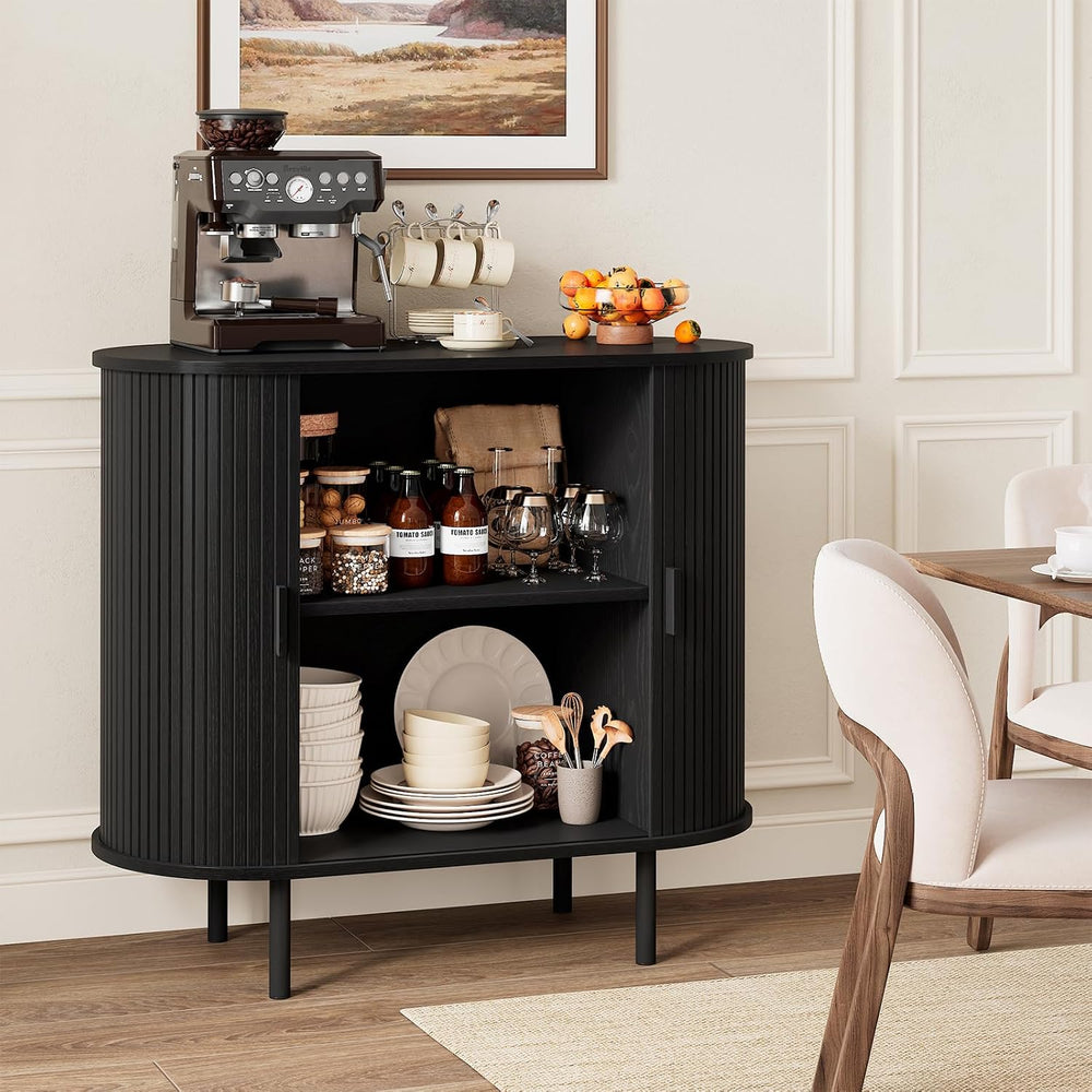ComfyCorner 31.5" Fluted Buffet Sideboard Cabinet with Sliding Door, Black