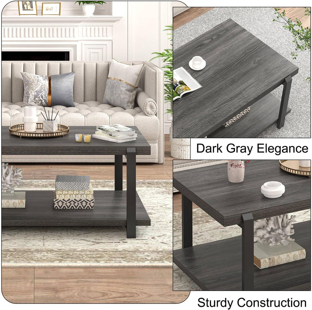 FOLUBAN Modern Coffee Table, Rustic Wood Center Table with Storage for Living...