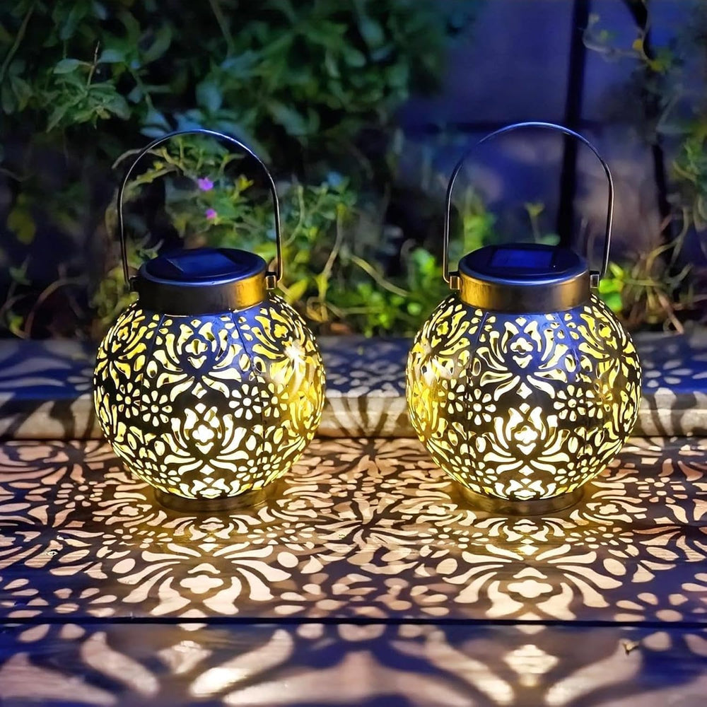2 Pack Solar Lanterns Outdoor, Classic Black Flower