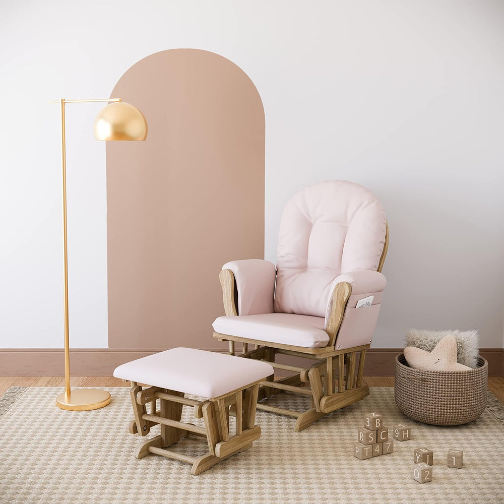 Storkcraft Premium Hoop Glider & Ottoman, Natural/Pink