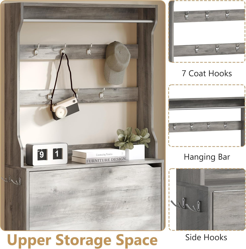 Wodeer Tall Shoe Cabinet with Coat Rack, Hidden Shoe Storage Cabinet with Doo...