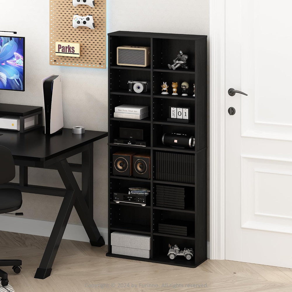 Furinno Jaya DVD Shelf, 16-Shelf Wide CD Rack, Media Shelf with Adjustable Sh...