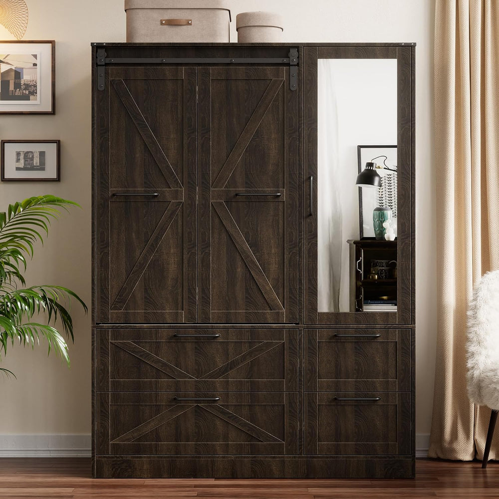 PAKASEPT Armoire Wardrobe Closet with w/Folding Sliding Barn Door