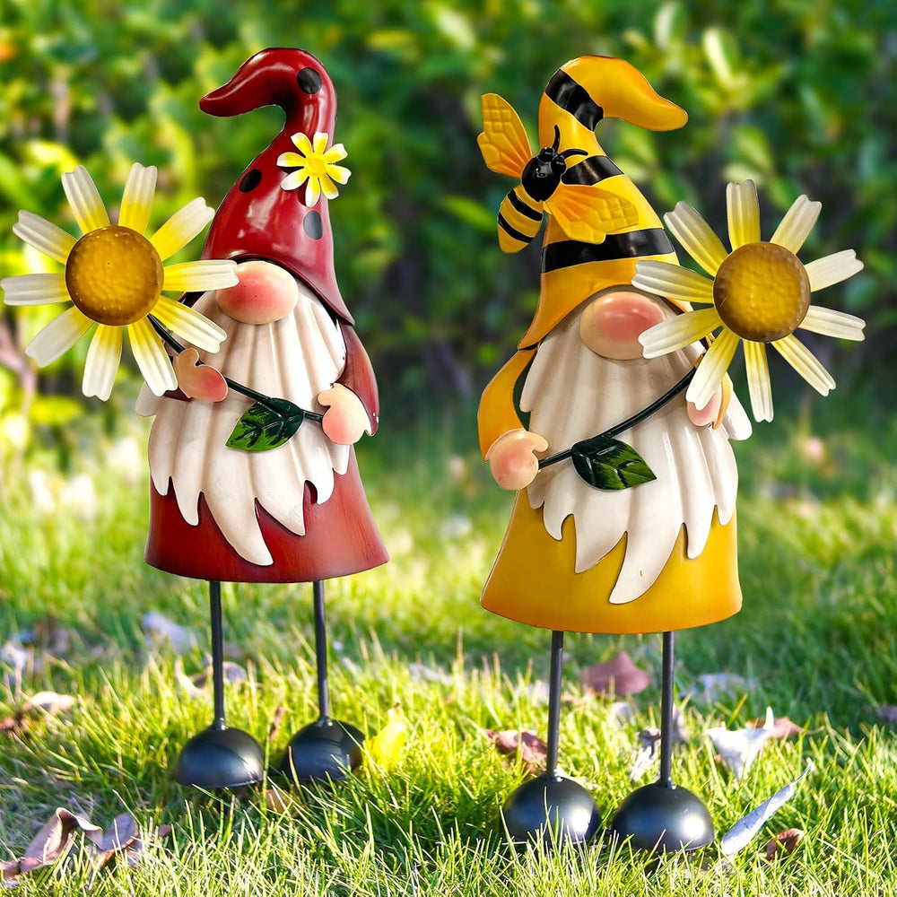 HONGLAND Gnomes Decorations for Yard - Metal Gnome Outdoor Decor Bee Ladybug ...