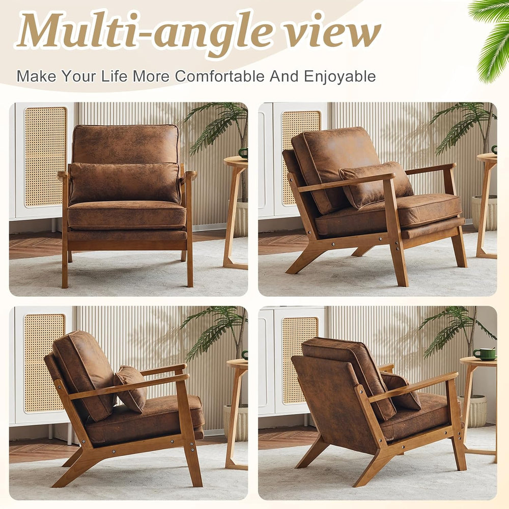 VINGLI Solid Wood Wide Armrests Accent Chair,Upholstered Mid Century Modern C...