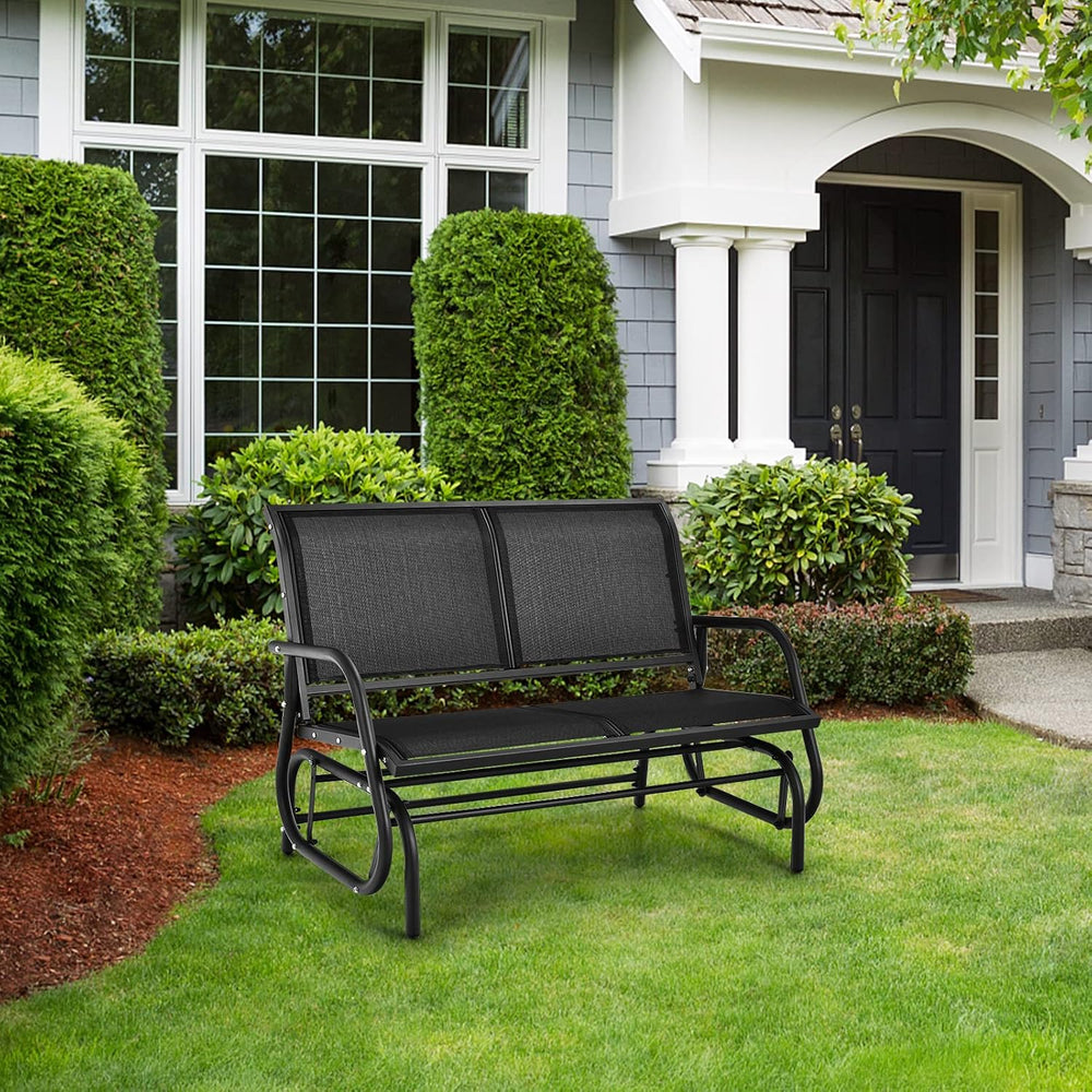 Tangkula 2 Person Patio Glider, Outdoor Swing Bench Rocker Glider Loveseat Ch...