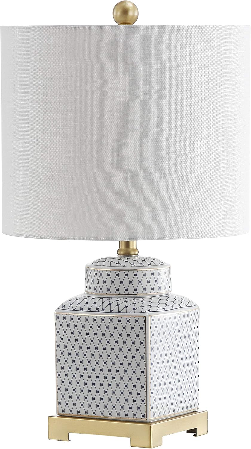JONATHAN Y Cleo 21.5" Ceramic Metal Ginger Jar Table Lamp, White/Navy