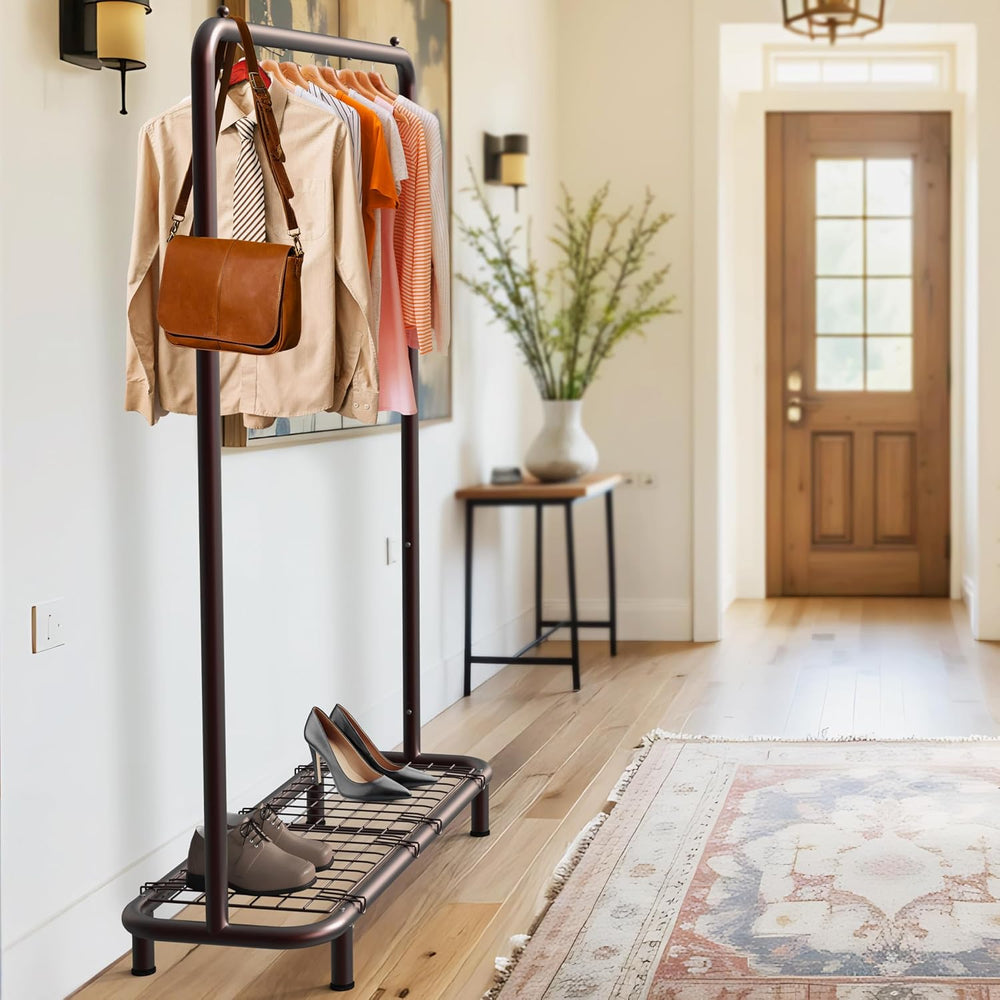 Simple Houseware Clothing Rack w/Industrial Pipe & Bottom Shelves, Bronze