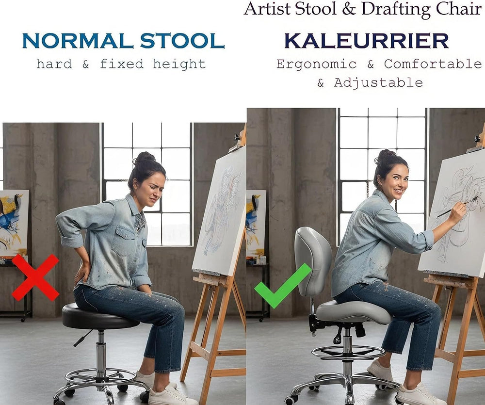Kaleurrier Adjustable Stools Drafting Chair: with Back Rest & Foot Rest