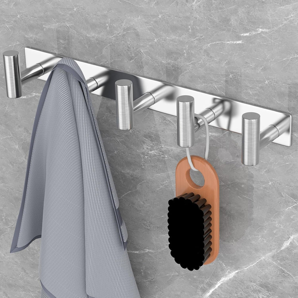 PMMASTO Wall Mounted Coat Rack, Silver- 5 Hooks, 2 Pack, T Shape