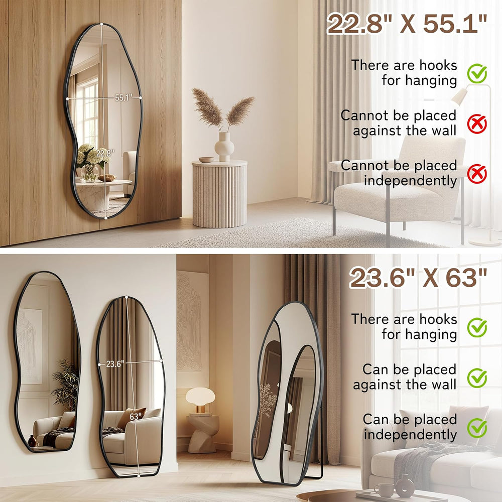 Irregular Full Length Mirror-Black Mirrors for Wall Home Decor 55"x 23&q...