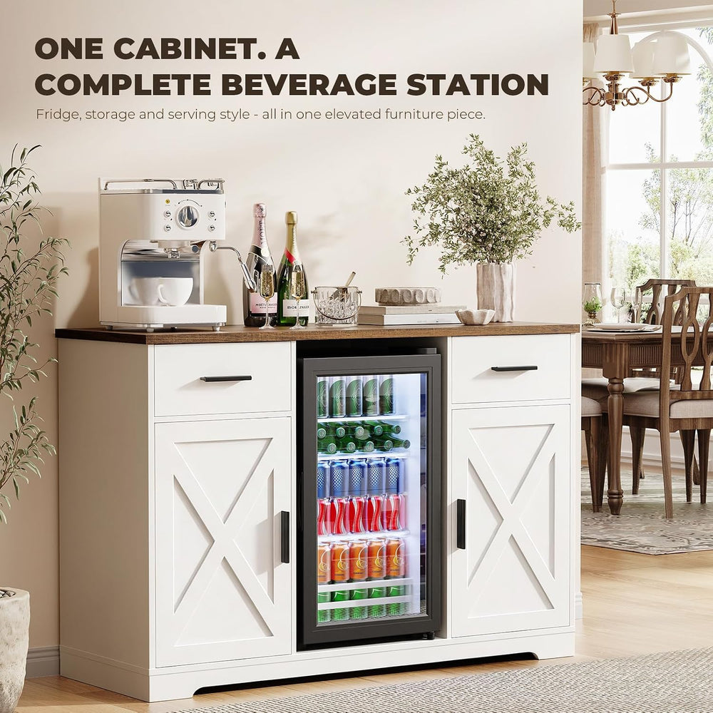 47" Farmhouse Coffee Bar Cabinet with Fridge Included, White
