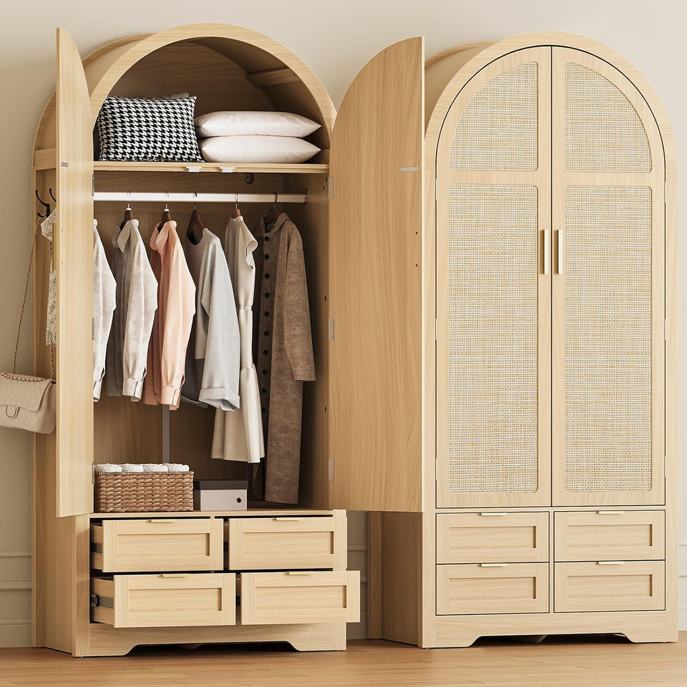 Armoire Wardrobe Closet with 4 Drawers - 2 Wood Bedroom Armoires and Wardrobe...