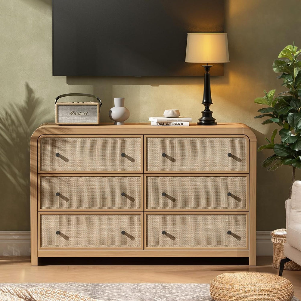 6 Drawer Dresser, 49'' Rattan Dresser