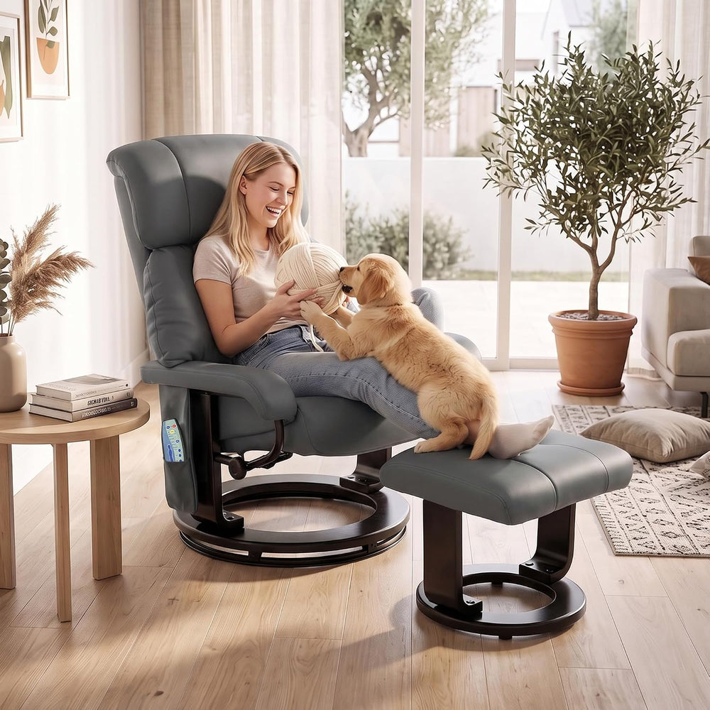 HOMCOM Massage Swivel Recliner Chair with Ottoman, Reclining Lounge, Gray