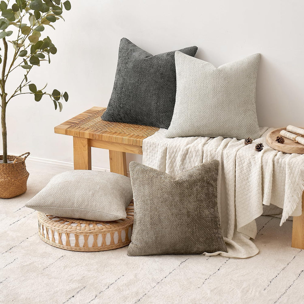 MIULEE Soft Decorative Chenille Euro Pillow Covers Neutral 26x26 Pack of 4