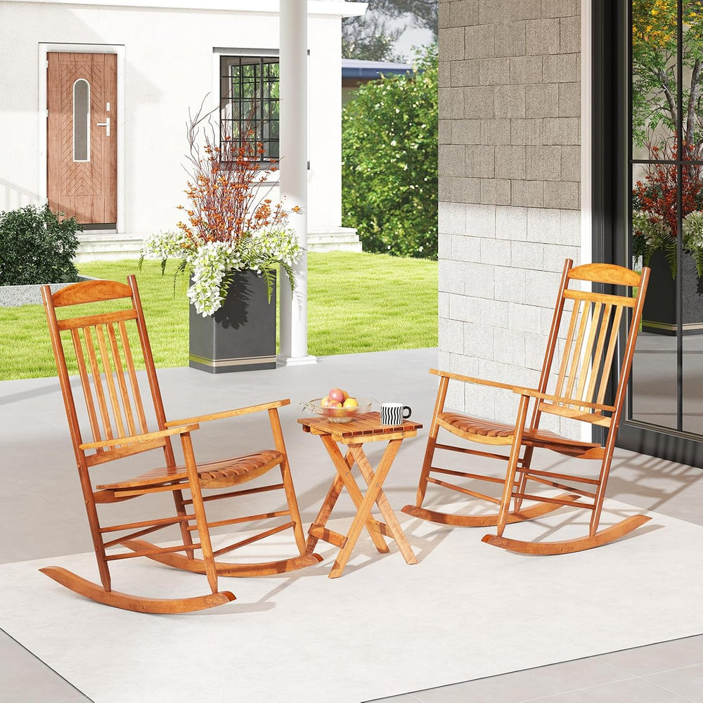 Tangkula 3-piece Outdoor Rocking Bistro Set, Solid Poplar Wood