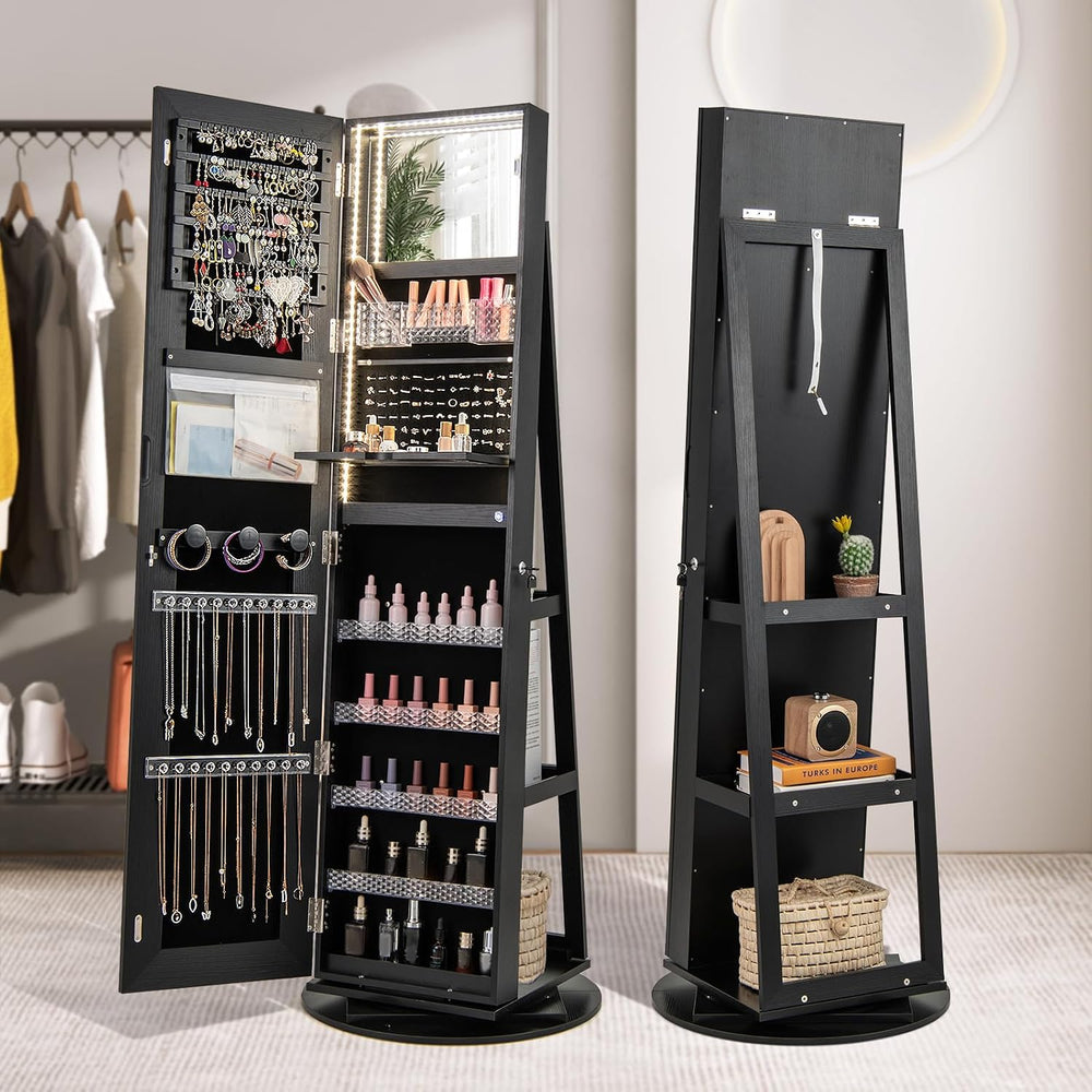 CHARMAID 360° Swivel Jewelry Armoire with LED Lighted Full Length Mirror