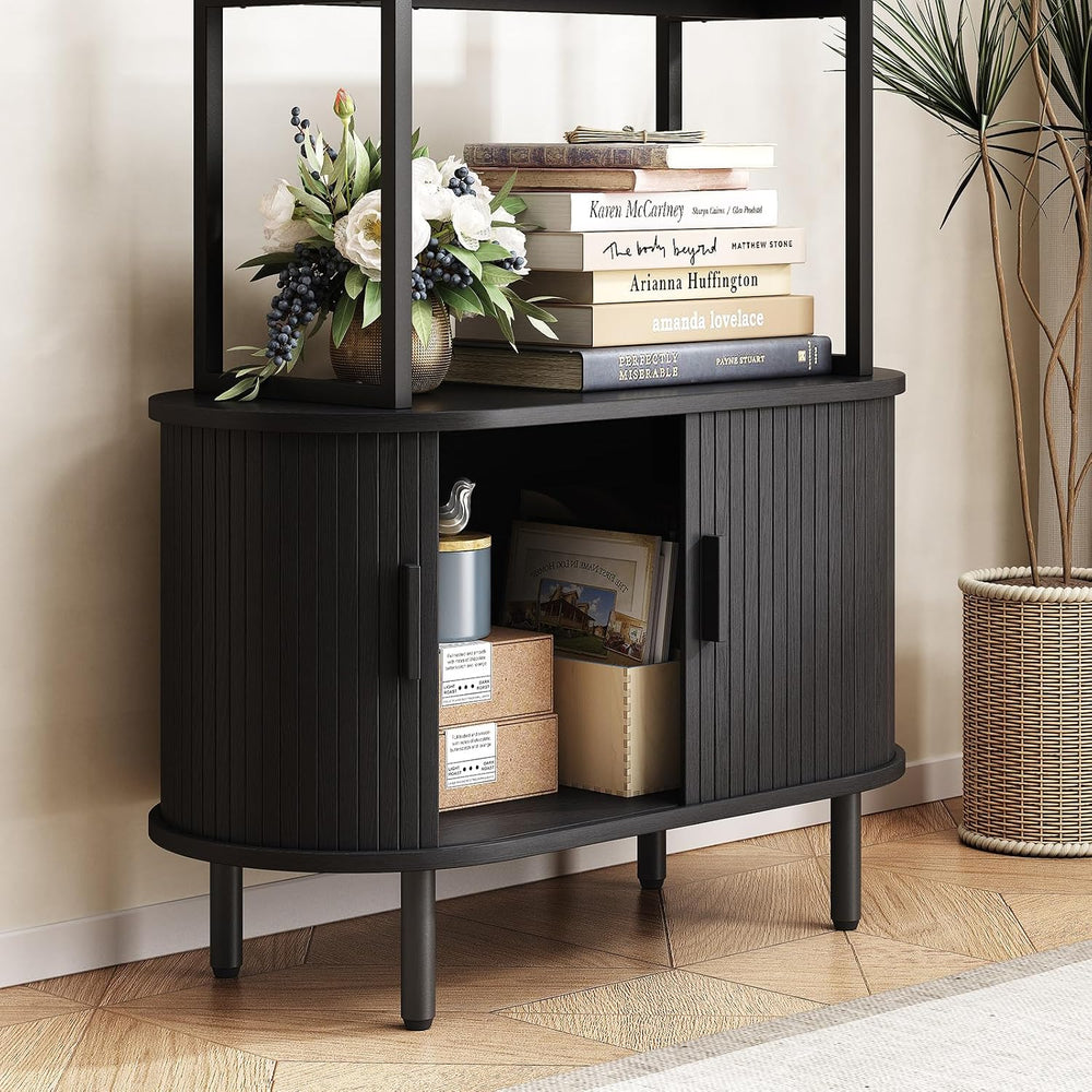 ONBRILL 71" Tall Bookshelf, 4-Tier Book Shelf with Storage Cabinet, Black