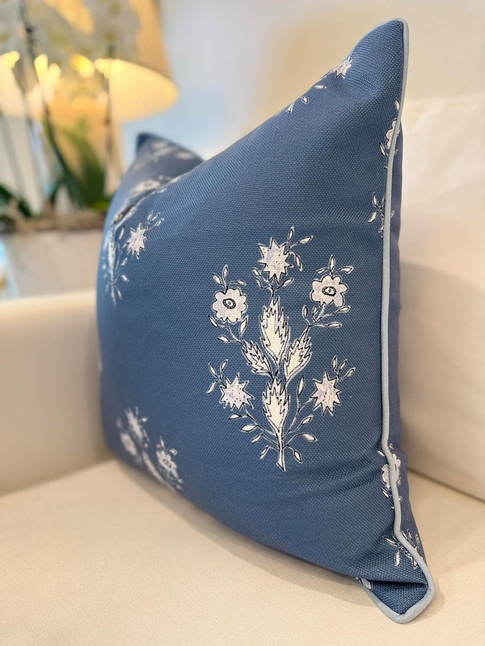 Jillien Harbor “The Norfolk” Dark Blue & White Floral Block Print Pillow ...