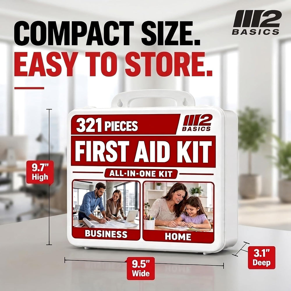 M2 BASICS 321 Piece All-Purpose First Aid Kit, Hard Case for Home, Business