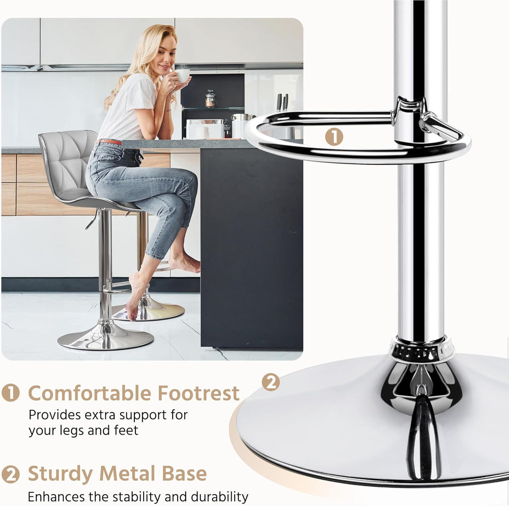 Yaheetech Bar Stools Set of 2 Modern Swivel Counter Barstools Light Gray