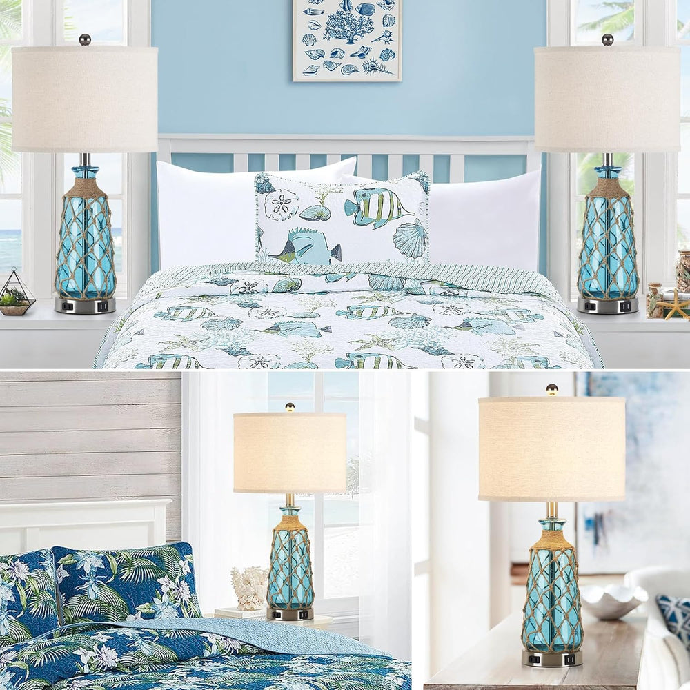 Ruzectt 25.5" Coastal Glass Table Lamps Set of 2, 3-Way Dimmable Touch C...