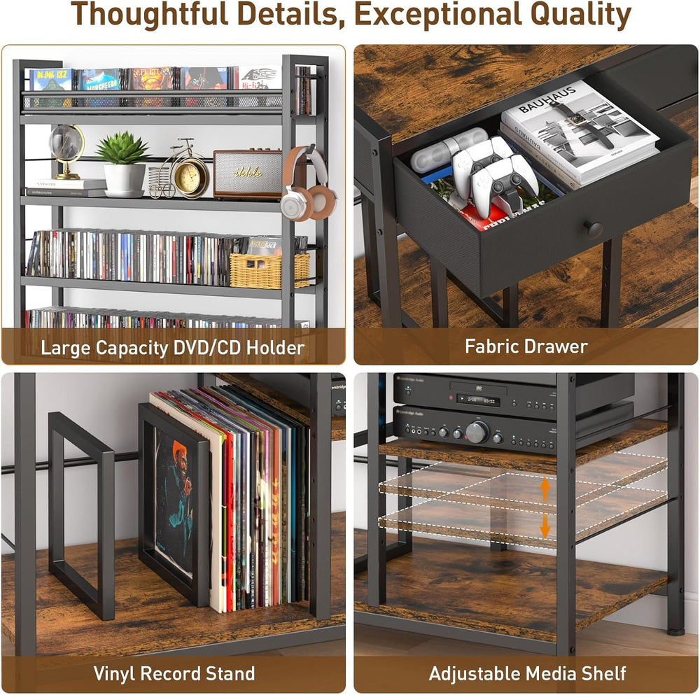 ikkle Tall CD Rack with Power Outlet & Drawers, 8-Tier DVD Storage Shelf