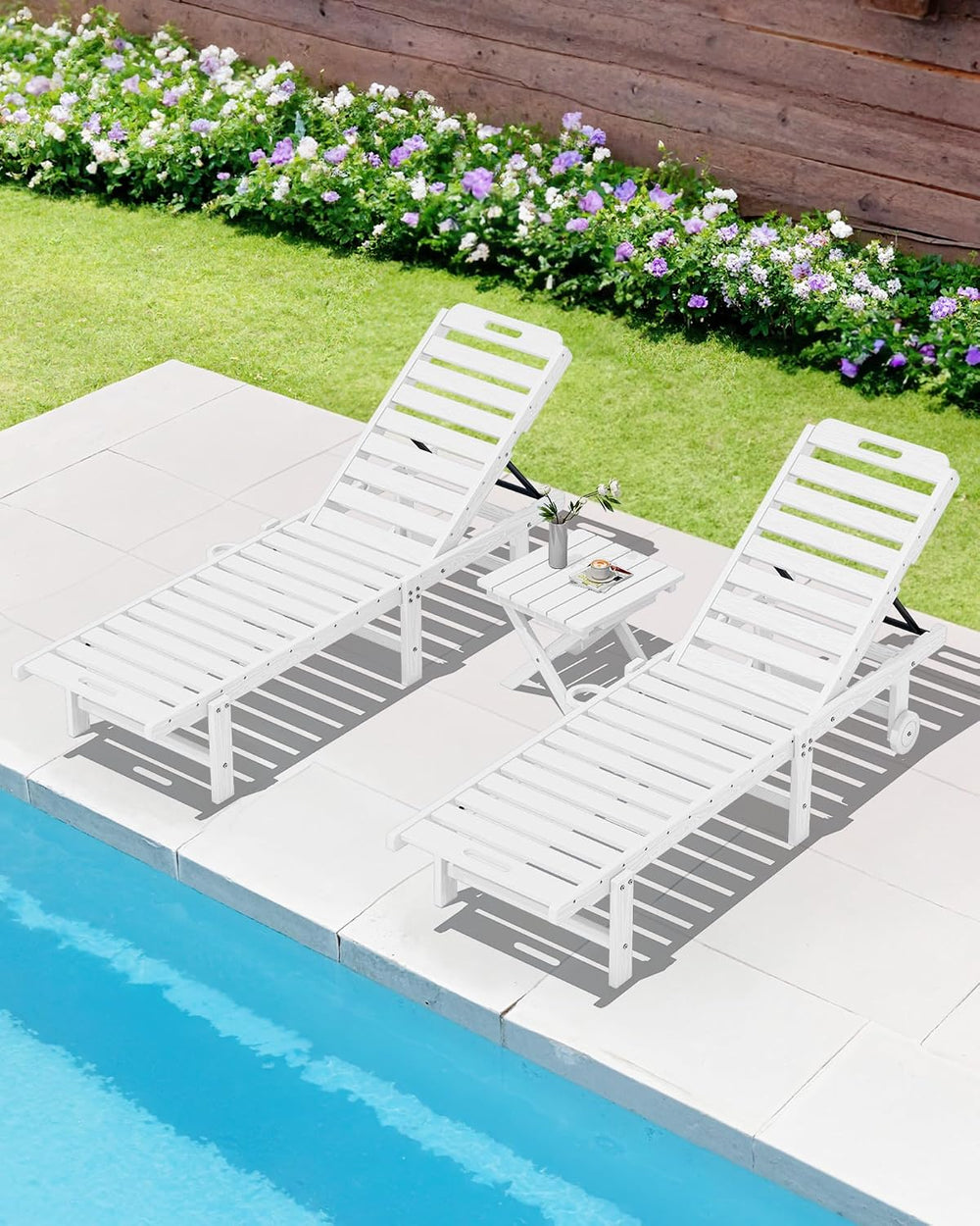 SERWALL Small Folding Outdoor Side Table Set of 4, White