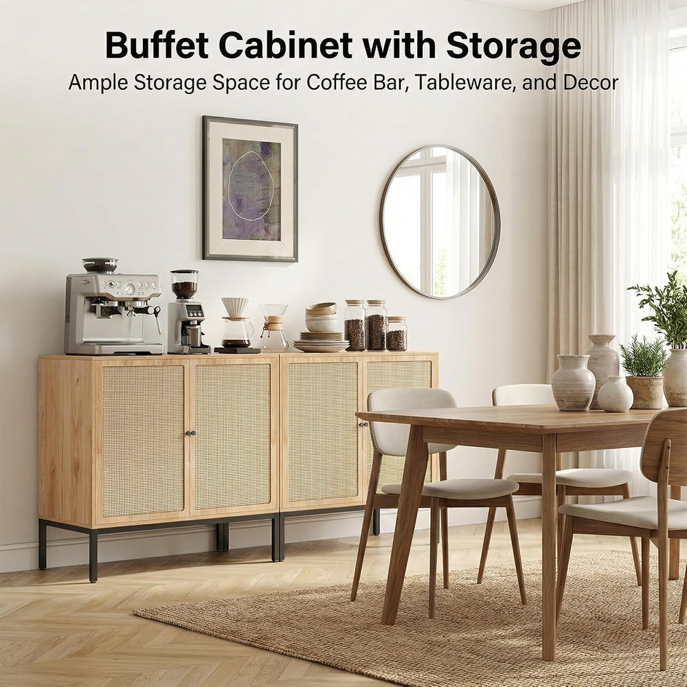 Yechen Set of 2 63" Sideboard Cabinet with Natural Rattan Doors, Buffet ...