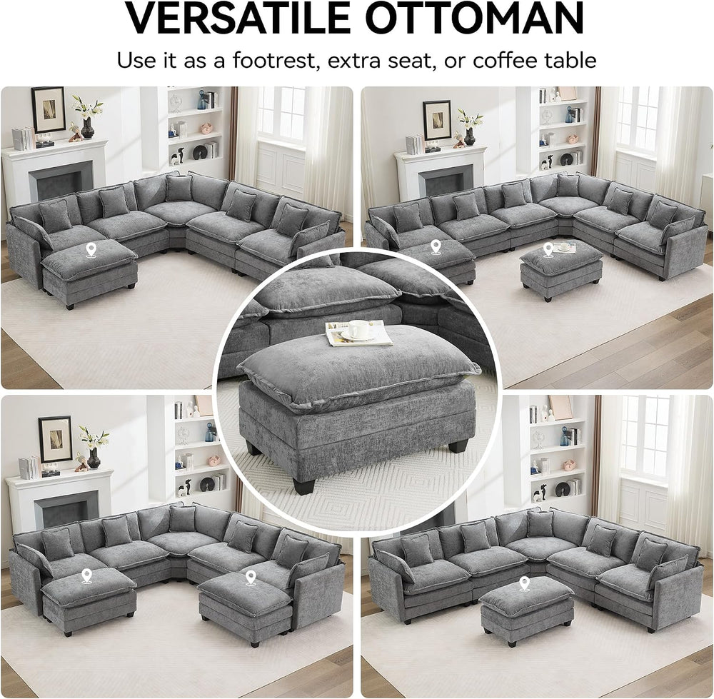 35‘’ Modern Chenille Cloud Sofa Ottoman,Rectangle Ottoman for Modular Section...