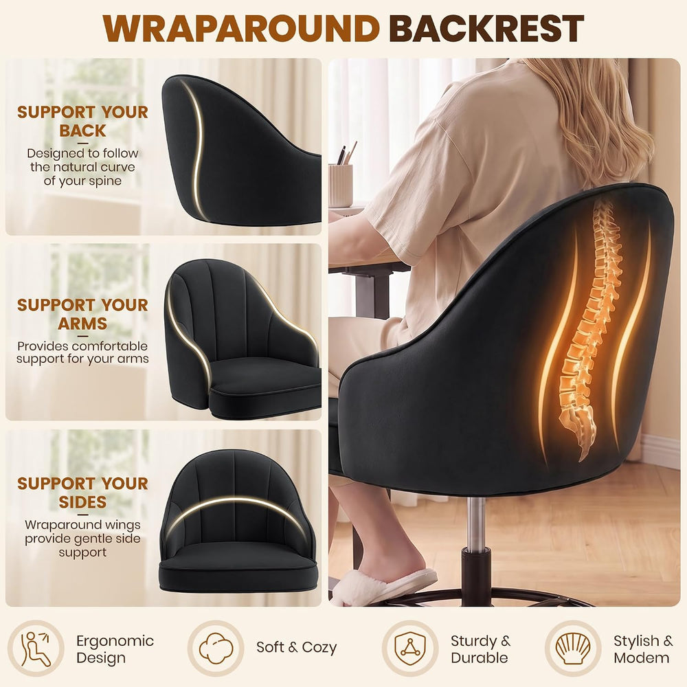 Drafting Tall Office Chair for Standing Desk, Velvet & Back Support