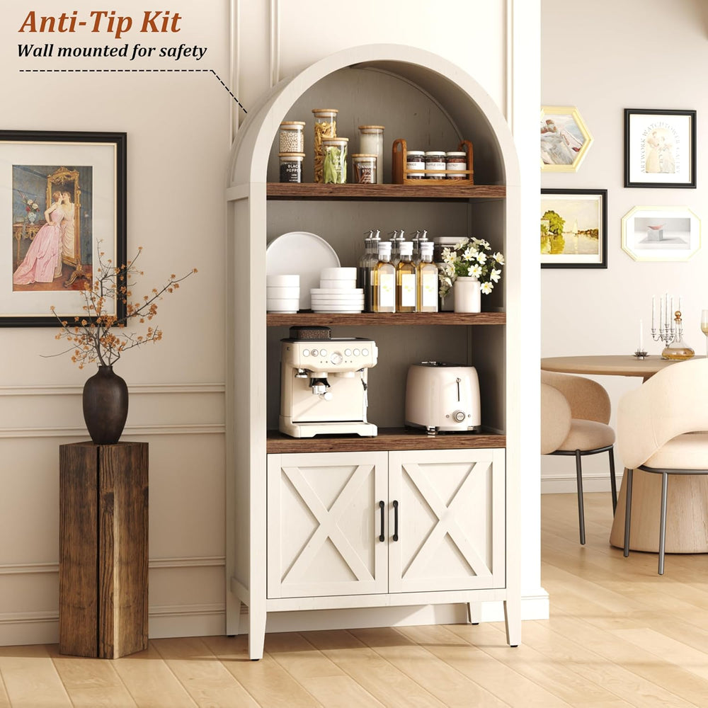 Yusong 71" Tall Arched Bookcase, 5-Tier Arched Bookshelf, Arch Cabinet D...
