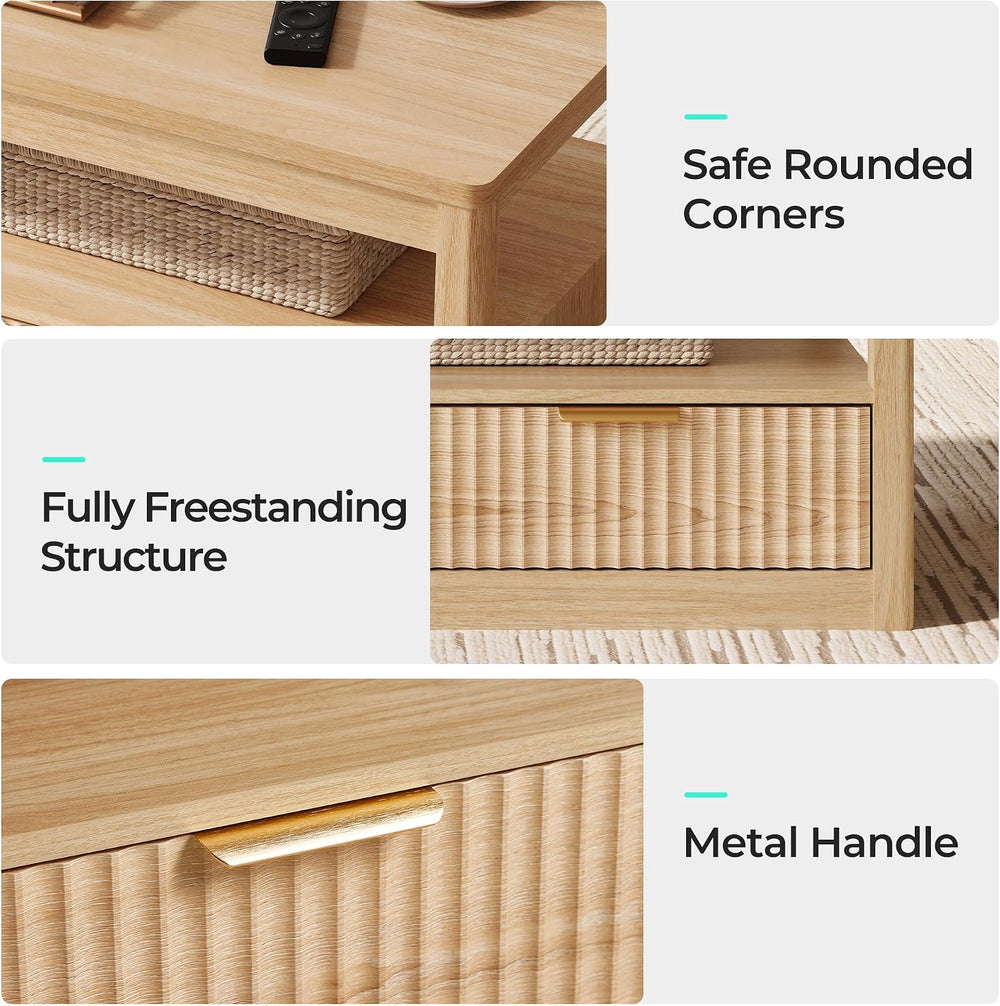 LINSY Home Farmhouse Coffee Table with Hidden Storage, Oak | Wood Coffee Tabl...