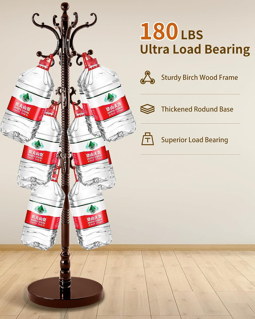 Wooden Coat Rack, Vintage Solid Wood Coat Rack Stand with 14 Hooks
