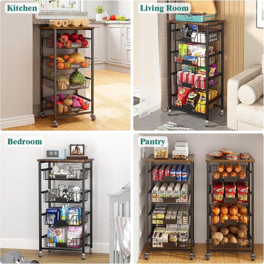 CHLORYARD 5-Tier Vegetable Fruit Basket Kitchen Storage Rolling Cart on Wheel...