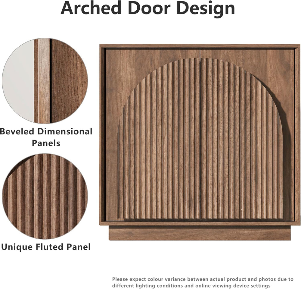 win2win 31.5" Small Buffet Cabinet with Storage, Arched Doors, Walnut, 2PCS