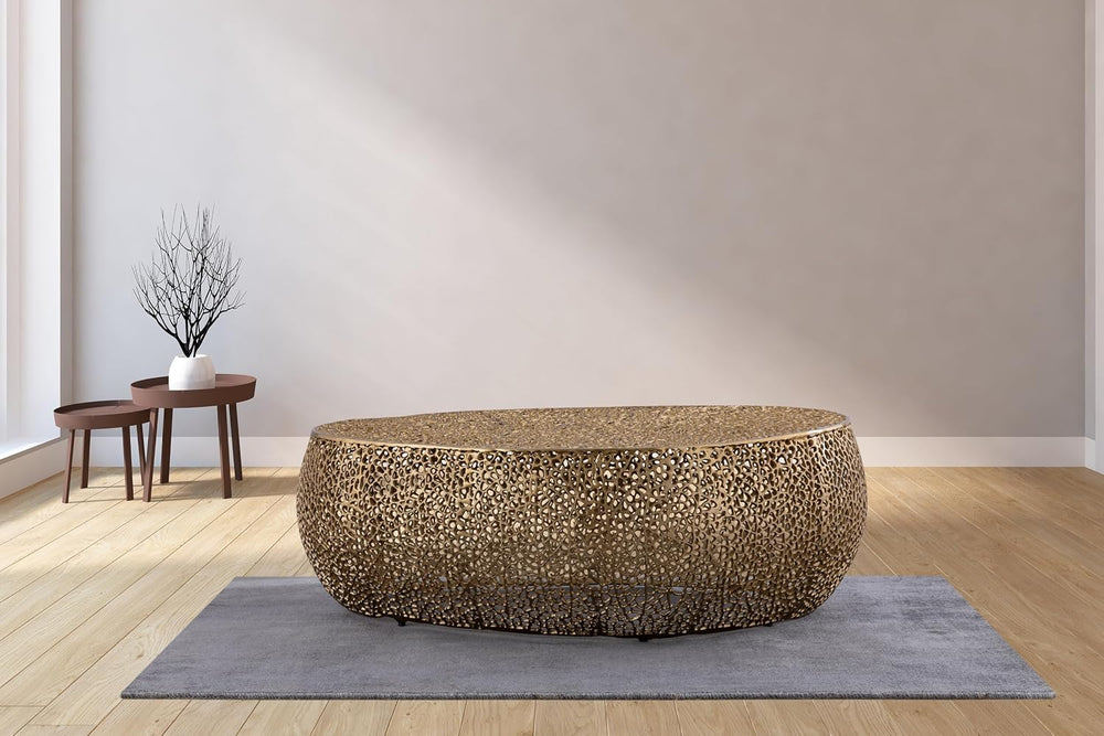 50" Gold Aluminum Oval Coffee Table