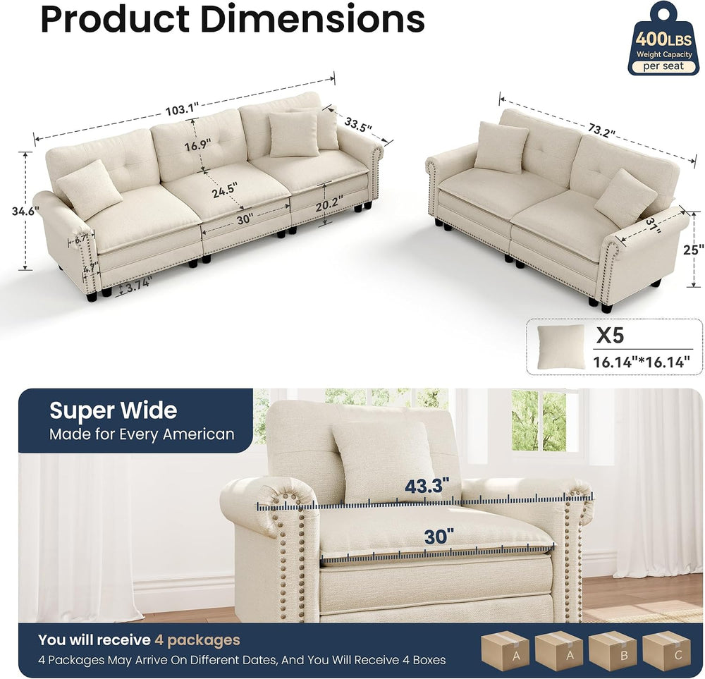 PHI VILLA Modular Sectional Sofa & Cloud Loveseat Set Living Room 2-Piece