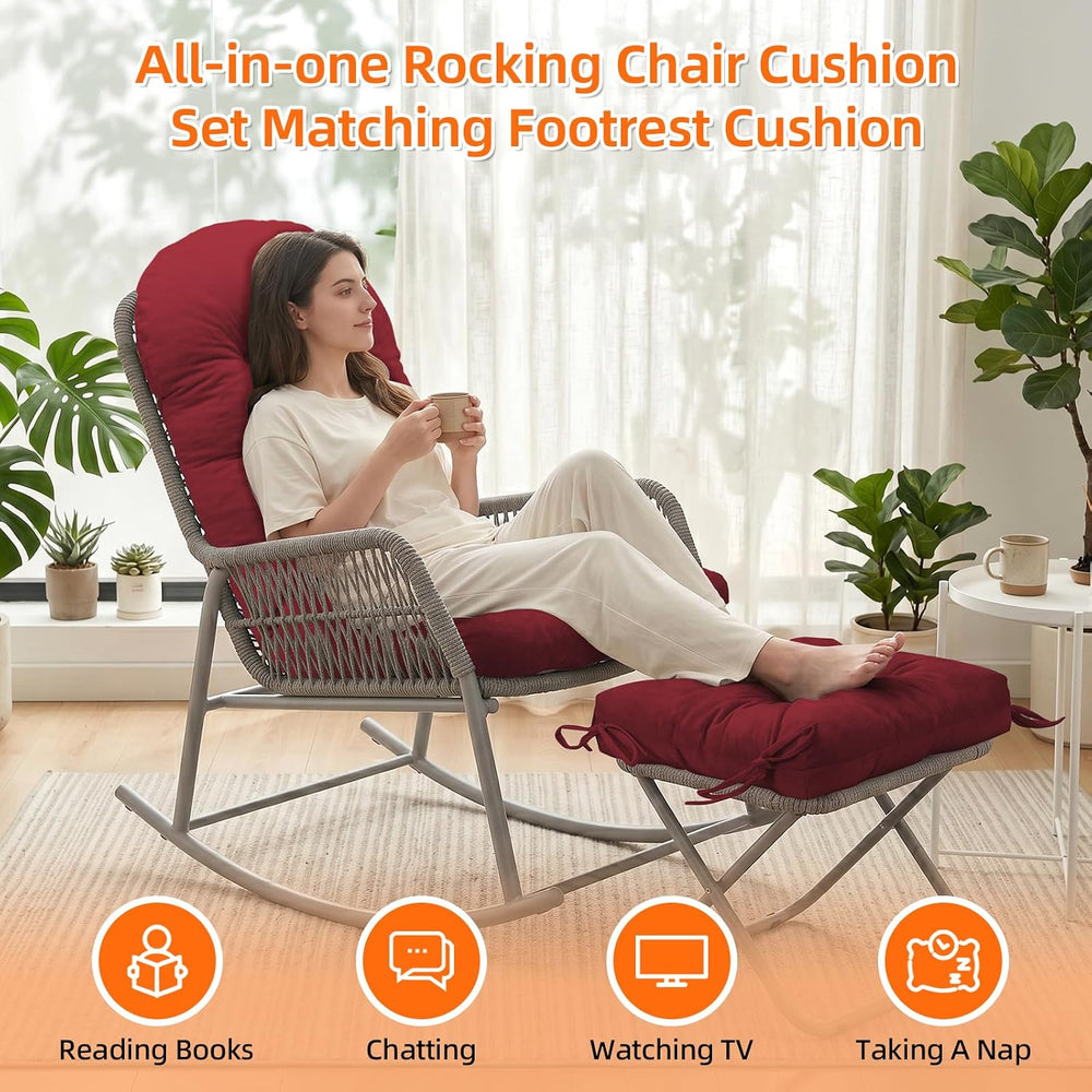 Rocking Chair Cushion Set, Ottoman Cushion Included, Red