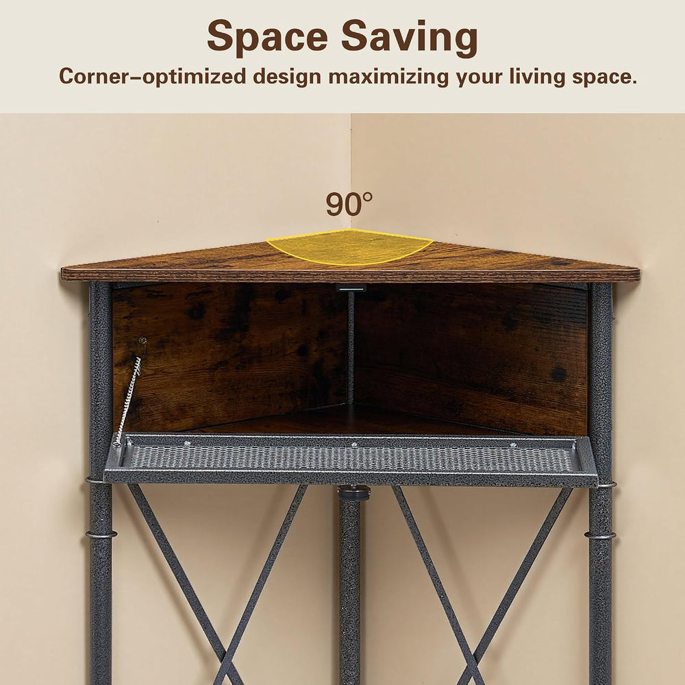 VECELO Corner Cabinet/Table, 3-Tier Display Shelves with Protection Door, Met...